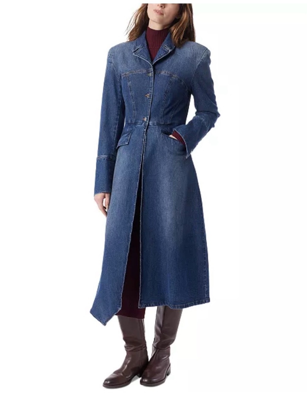 NEW DO by Dee Ocleppo Madelyn Long Stretch Denim Trench Dress Jacket Crest SZ 8